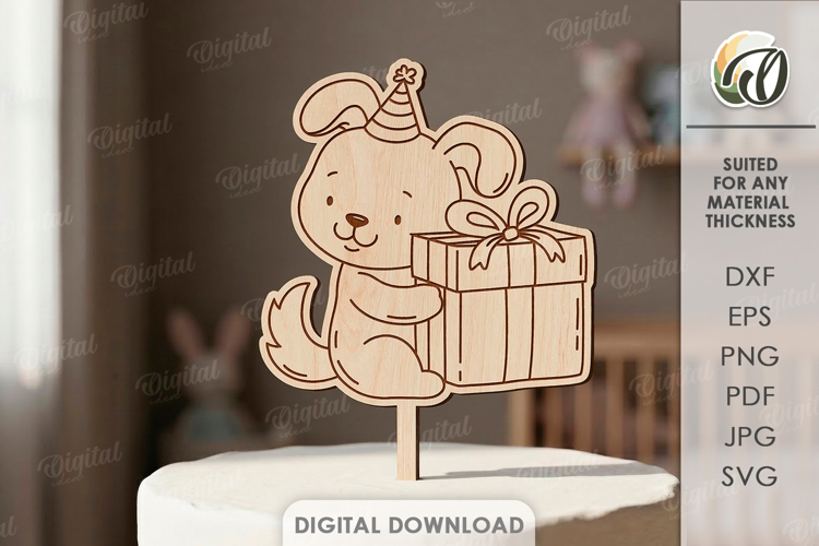 Kids Birthday Cake Topper Laser Cut. Cute Animal. Dog SVG
