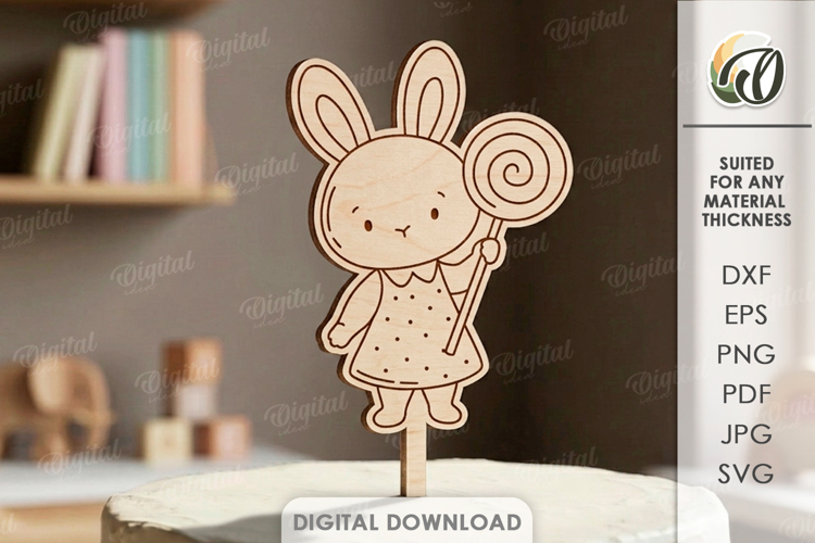 Kids Birthday Cake Topper Laser Cut. Cute Animal. Bunny SVG