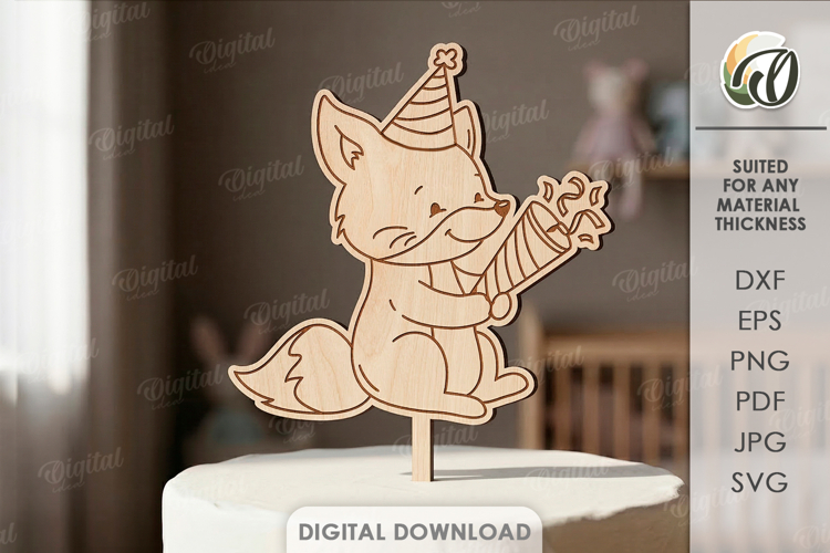 Kids Birthday Cake Topper Laser Cut. Cute Animal. Fox SVG