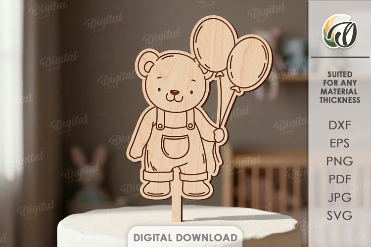 Kids Birthday Cake Topper Laser Cut. Cute Animal. Bear SVG