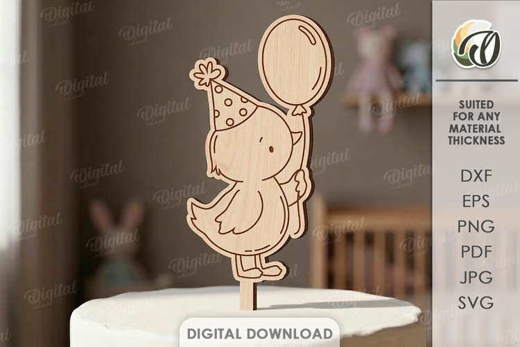 Kids Birthday Cake Topper Laser Cut. Cute Animal. Chick SVG