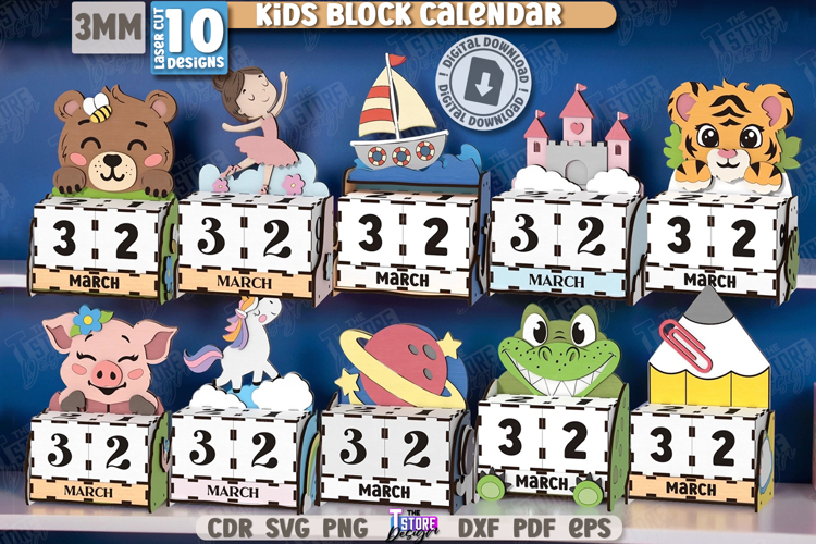 Kids Block Calendars Laser Cut Bundle | Calendars with Cubes