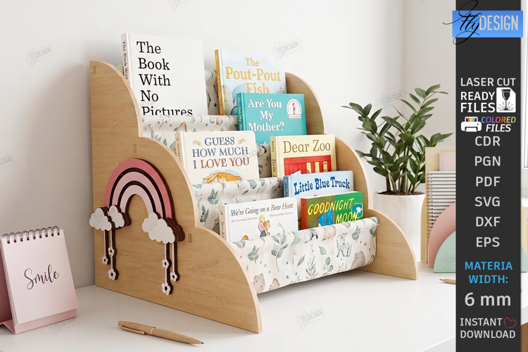 Kids Book Holder Laser Cut | Wall Bookshelf | Nursery Decor