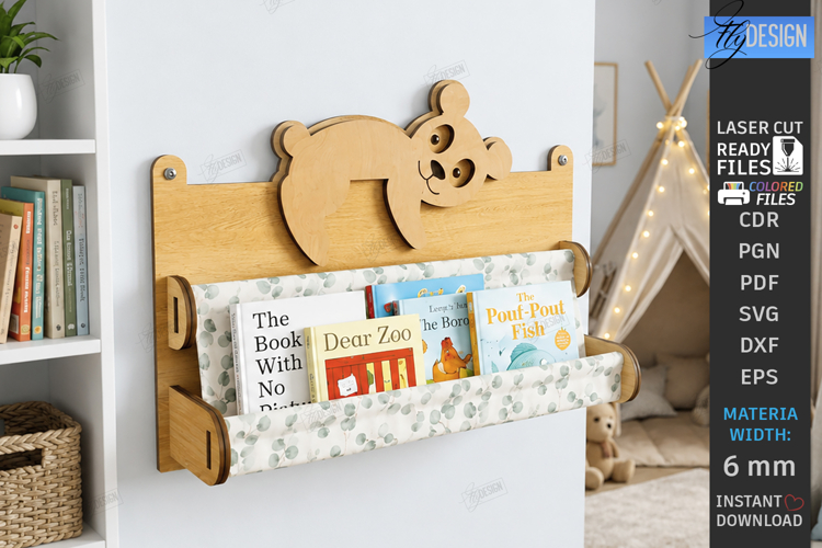 Kids Book Holder Laser Cut | Wall Bookshelf | Nursery Decor