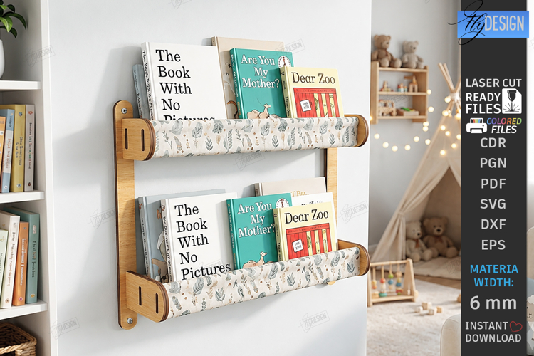 Kids Book Holder Laser Cut | Wall Bookshelf | Nursery Decor