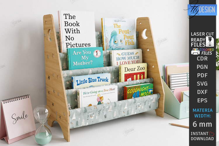 Kids Book Holder Laser Cut | Wall Bookshelf | Nursery Decor example image 1