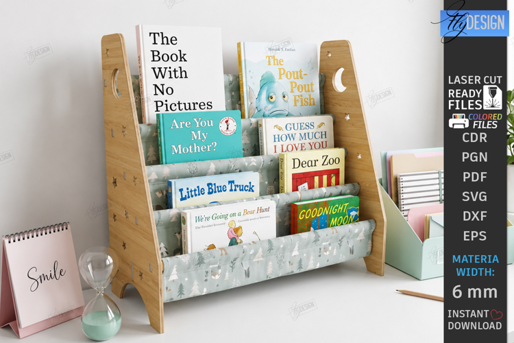 Kids Book Holder Laser Cut | Wall Bookshelf | Nursery Decor