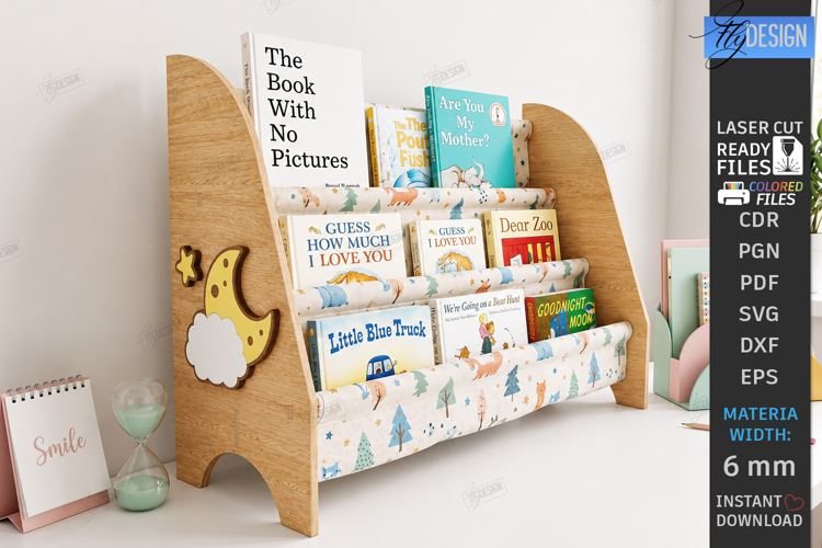 Kids Book Holder Laser Cut | Wall Bookshelf | Nursery Decor