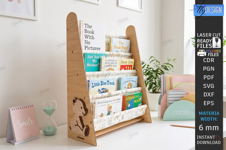 Kids Book Holder Laser Cut | Wall Bookshelf | Nursery Decor example image 1