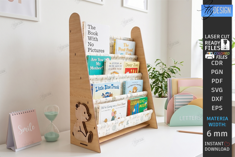 Kids Book Holder Laser Cut | Wall Bookshelf | Nursery Decor