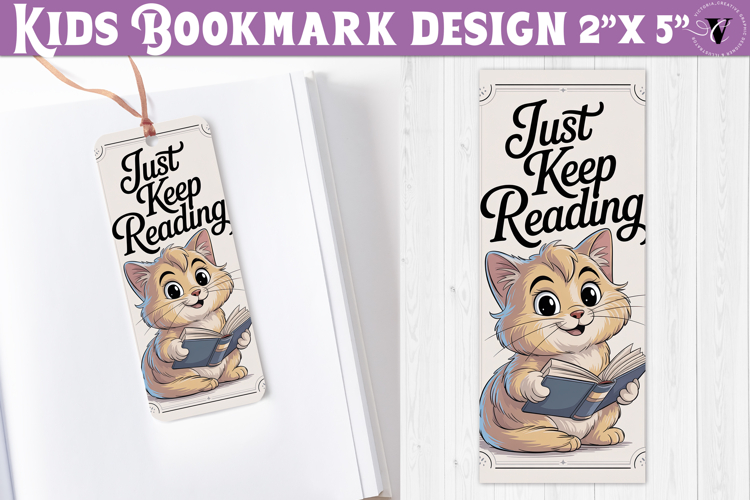 Kids bookmark printable | Cute cat reading quote bookmark