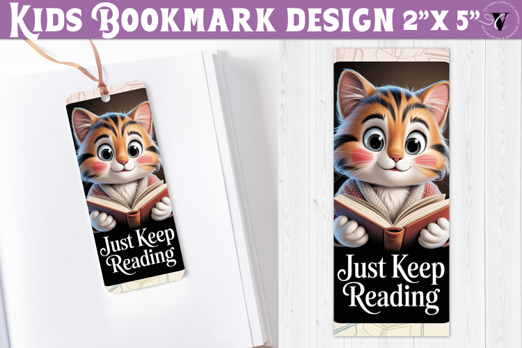 Kids bookmark printable | Cute cat reading quote bookmark