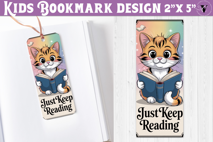 Kids bookmark printable | Cute cat reading quote bookmark