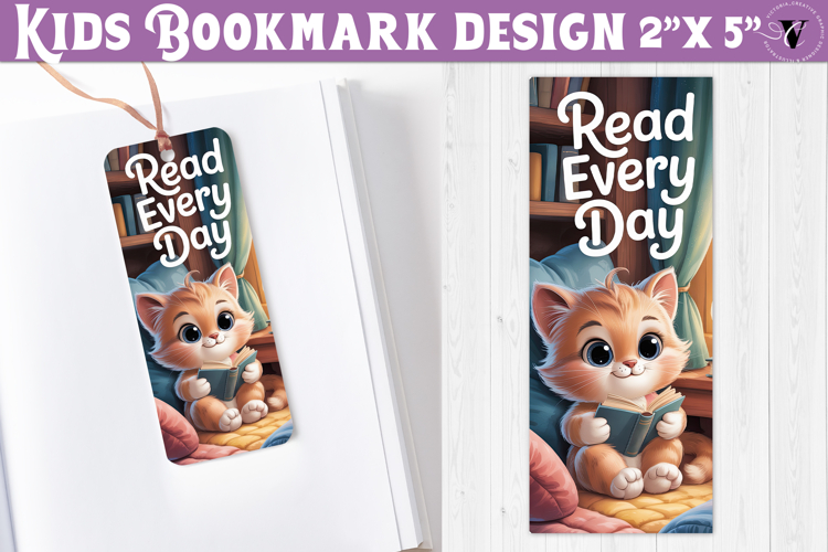 Kids bookmark printable | Cute cat reading quote bookmark