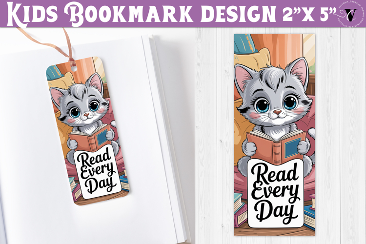 Kids bookmark printable | Cute cat reading quote bookmark