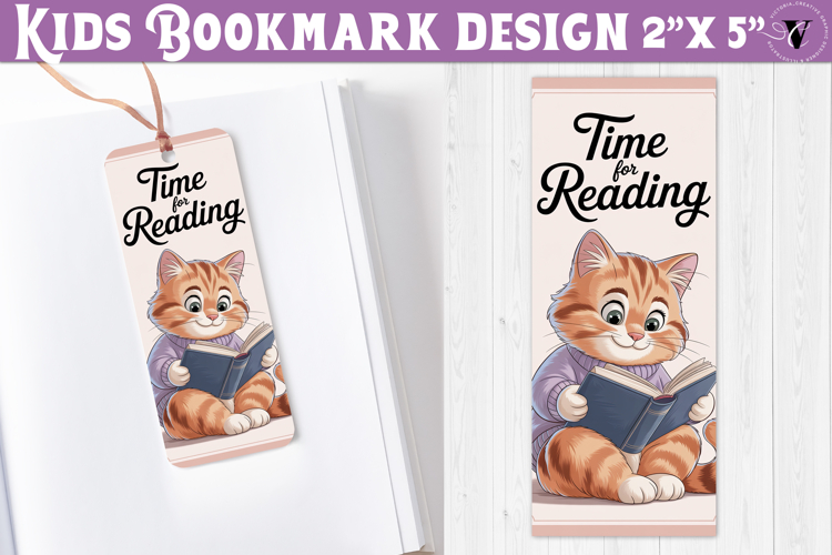 Kids bookmark printable | Cute cat reading quote bookmark