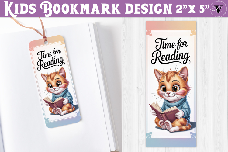 Kids bookmark printable | Cute cat reading quote bookmark