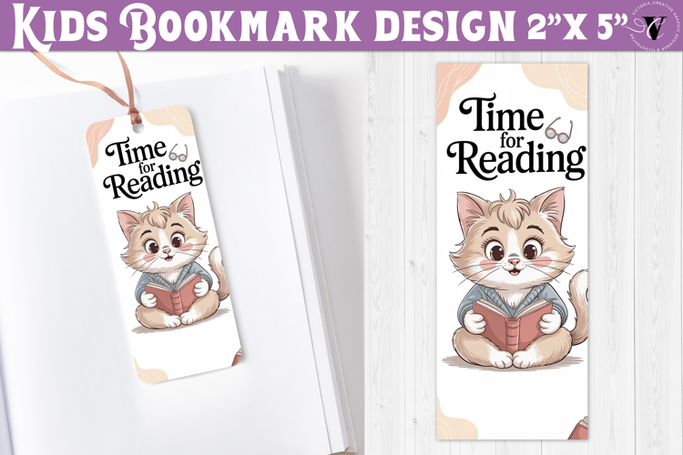 Kids bookmark printable | Cute cat reading quote bookmark