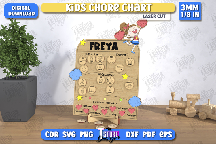 Kids Chore Chart Laser Cut | Visual Schedule Activity | Kids