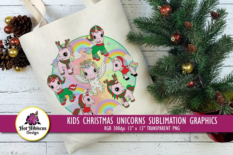 Cute Christmas Unicorns Kids Sublimation Transfer Design
