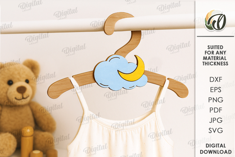 Kids Coat Hanger Laser Cut. Cloud And Moon SVG