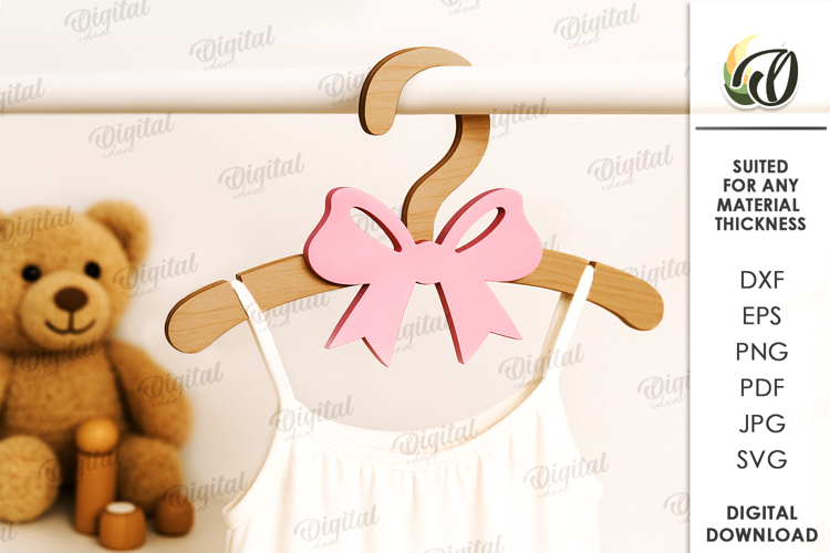 Kids Coat Hanger Laser Cut. Bow SVG