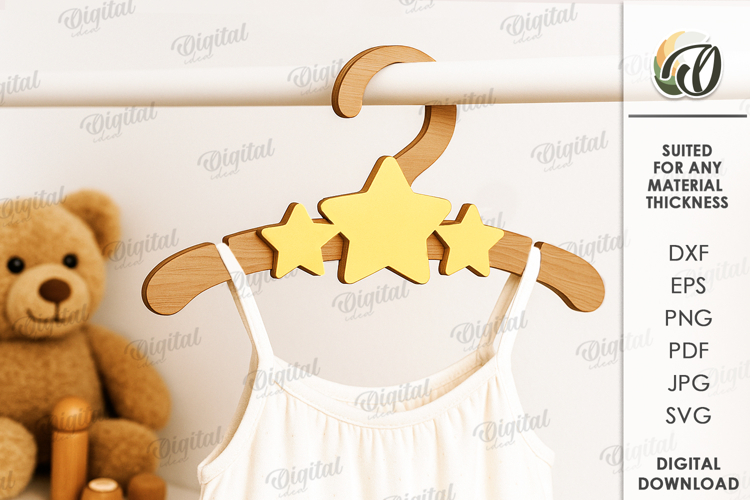 Kids Coat Hanger Laser Cut. Stars SVG