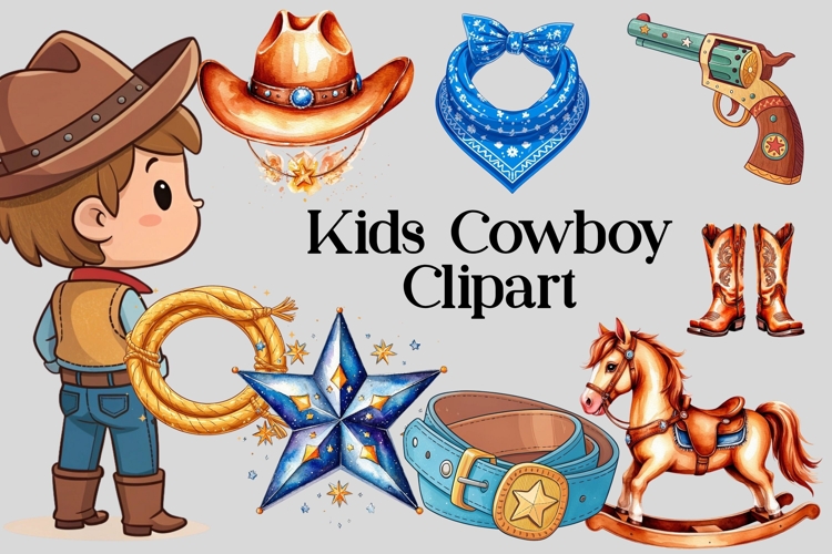 Kids Cowboy Clipart Bundle