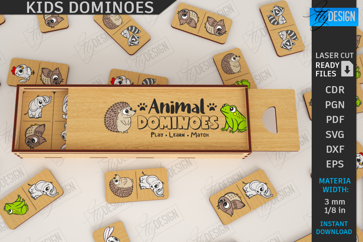 Kids Dominoes Laser Cut Design, Wooden Montessori Game SVG