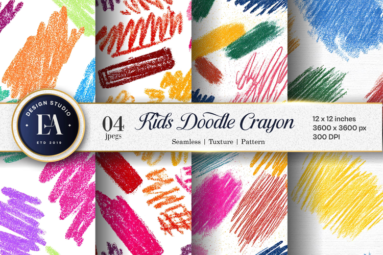 Colorful Crayon Scribble Seamless Art Digital Paper