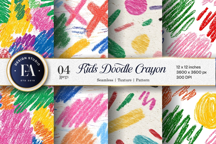 Kids Doodle Crayon Texture Pattern Digital Paper