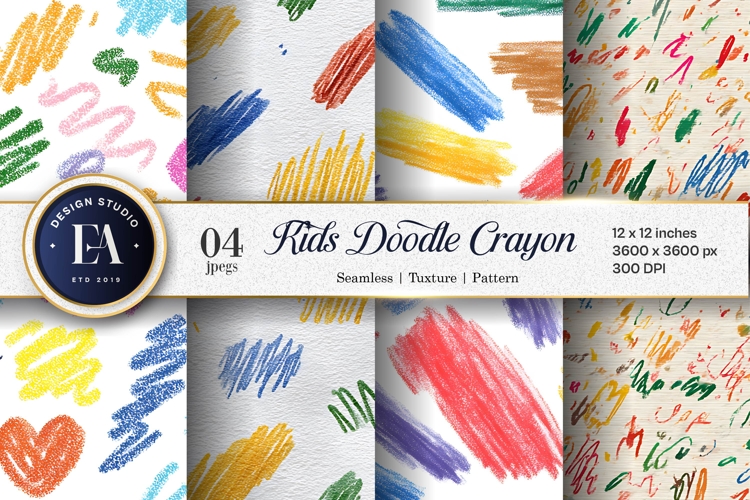 Kids Doodle Crayon Texture Pattern Digital Paper