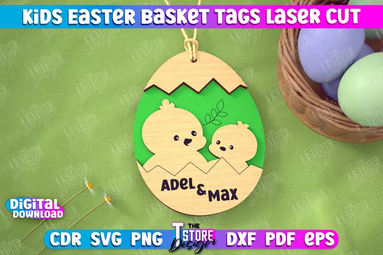 Personalized Kids Easter Egg Basket Tag Laser Cut SVG Design