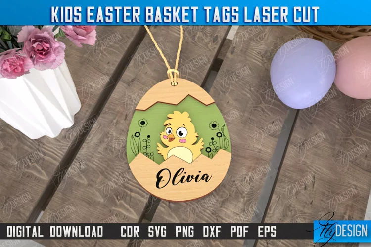 Kids Easter Basket Tag Laser Cut Design, Personalized Tag