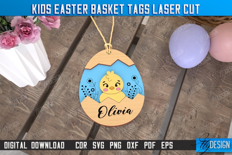Kids Easter Basket Tag Laser Cut Design, Personalized Tag
