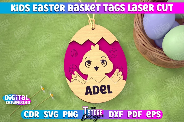Personalized Kids Easter Egg Basket Tag Laser Cut SVG Design