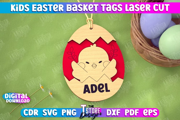 Personalized Kids Easter Egg Basket Tag Laser Cut SVG Design