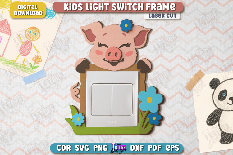 Kids Light Switch Frame Laser Cut | Pig Design | Nursery