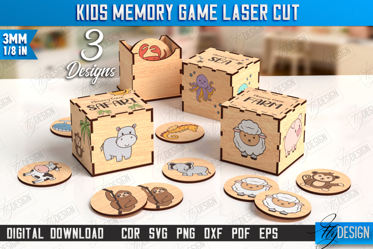 Kids Memory Game Laser Cut Bundle,Matching Game Set with Box