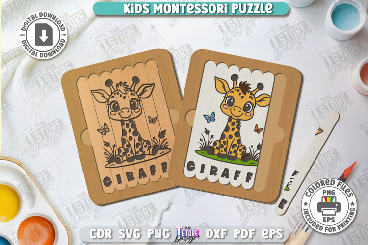 Kids Wooden Puzzle Laser Cut | Montessori Toy | Giraffe SVG