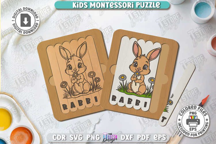 Kids Wooden Puzzle Laser Cut | Montessori Toy | Rabbit SVG