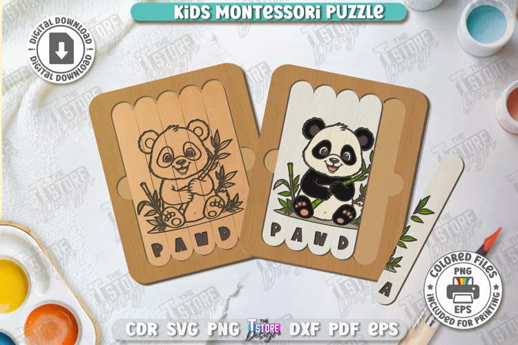 Kids Wooden Puzzle Laser Cut | Montessori Toy | Panda SVG