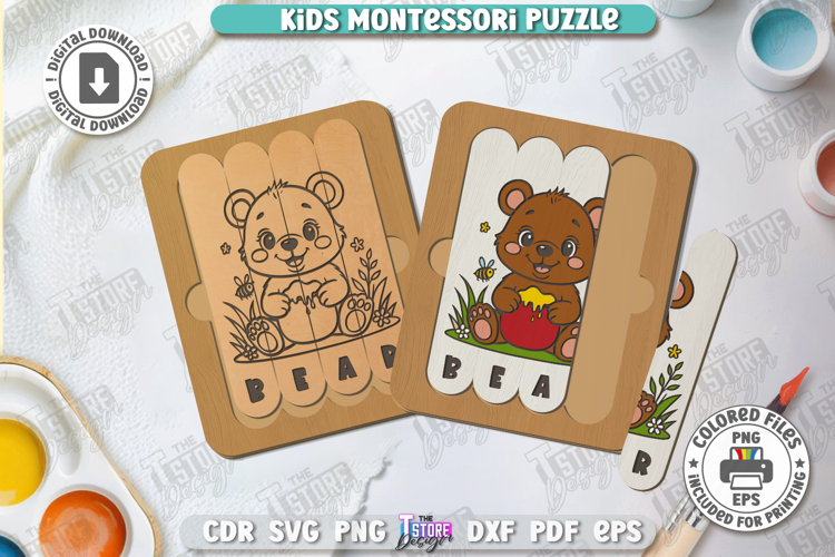 Kids Wooden Puzzle Laser Cut | Montessori Toy | Bear SVG