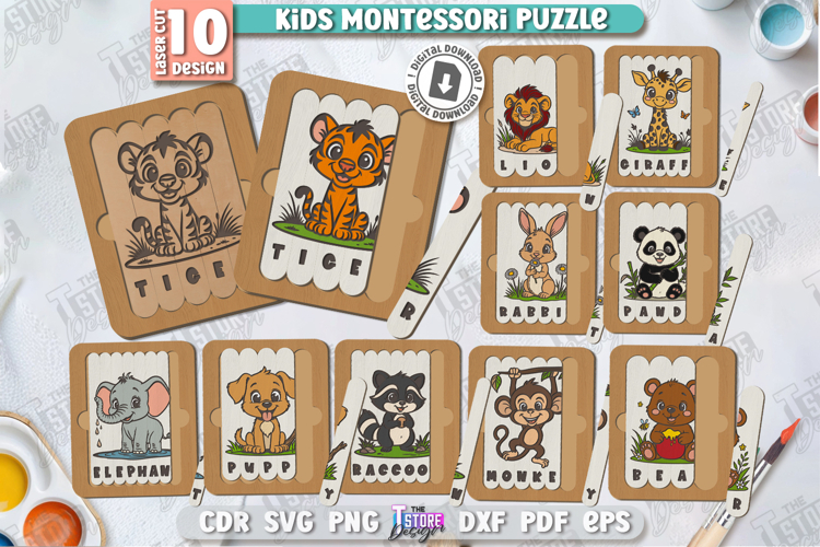 Kids Montessori Animal Puzzle Laser Cut, Educational Toy SVG