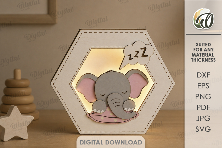 3D Kids Night Lamp Laser Cut. Night Light. Elephant SVG