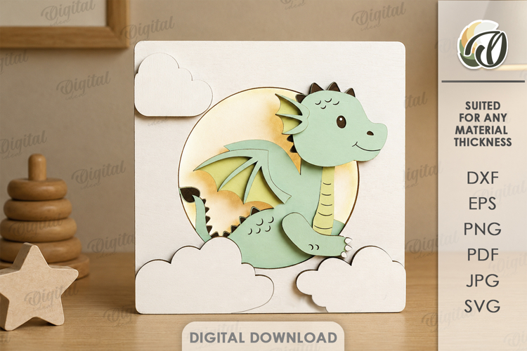 3D Kids Night Lamp Laser Cut. Night Light. Dragon SVG