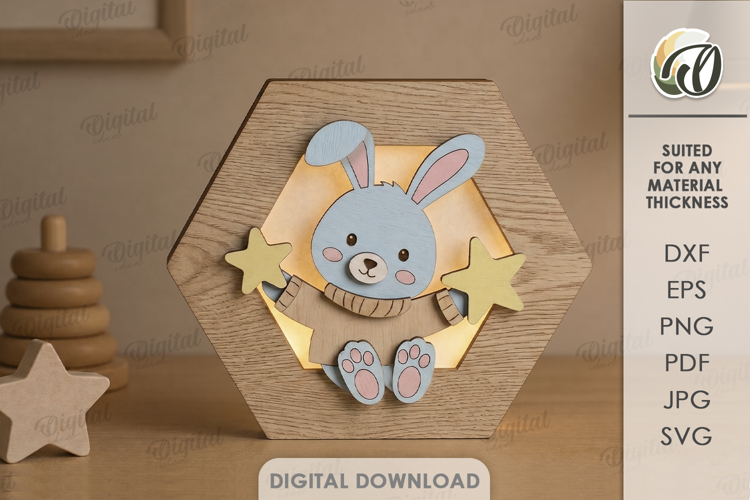 3D Kids Night Lamp Laser Cut. Night Light. Bunny SVG