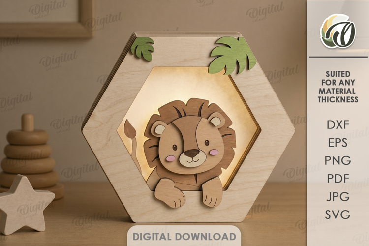 3D Kids Night Lamp Laser Cut. Night Light. Lion SVG
