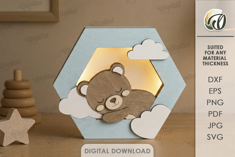3D Kids Night Lamp Laser Cut. Night Light. Bear SVG