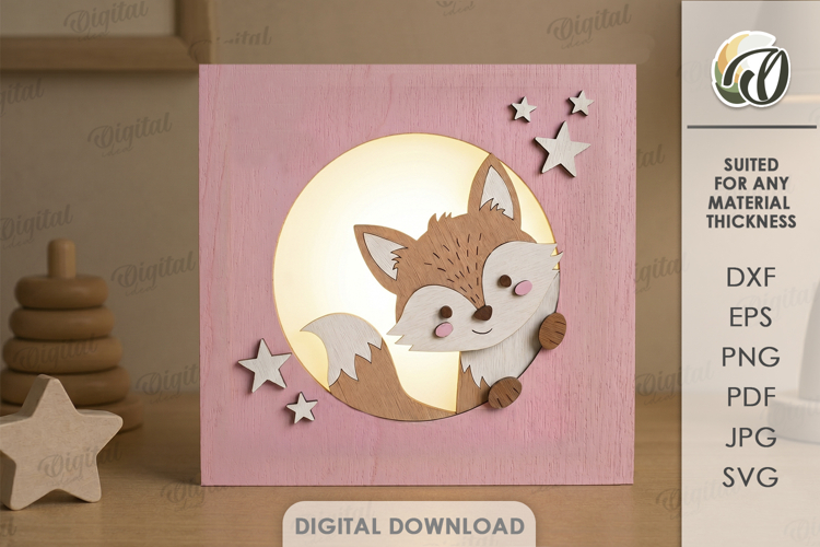 3D Kids Night Lamp Laser Cut. Night Light. Fox SVG